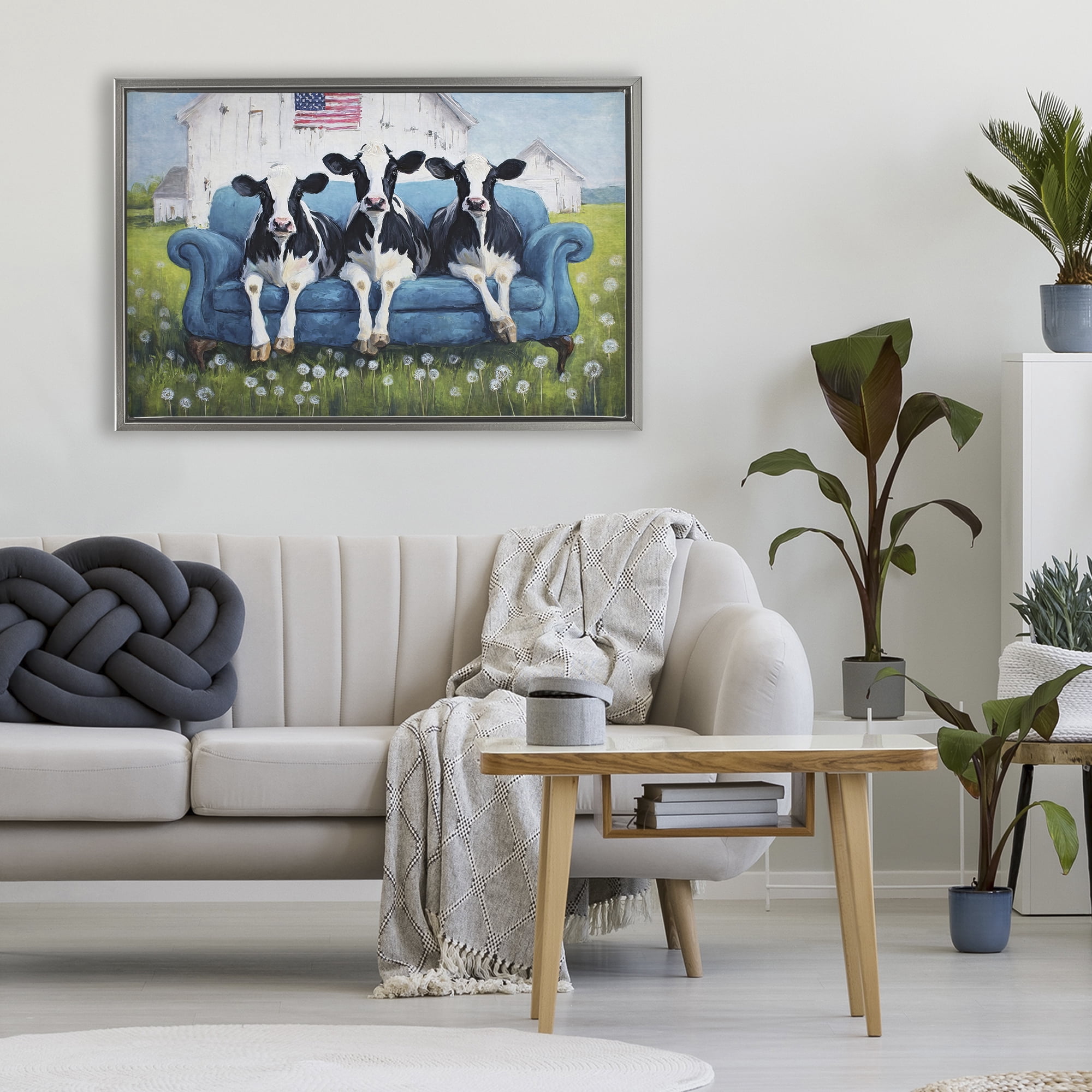 Stupell Industries Barnyard Sofa Sisters Gray Framed Floater Canvas Wall Art, design by Tina LeCour