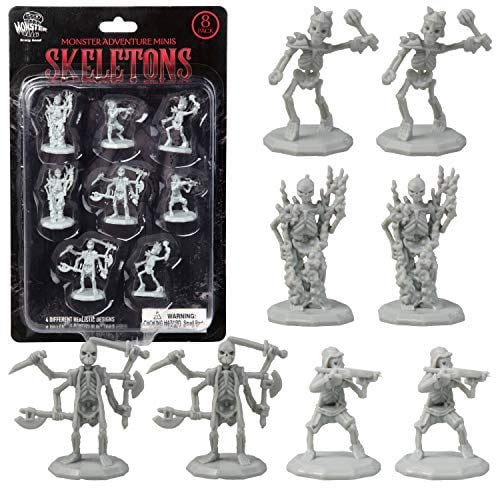 8 Unpainted Fantasy Skeleton Mini Figures- All Unique Designs- 1" Hex-Sized Compatible with DND Dungeons and Dragons & Pathfinder and All RPG Table Top Games