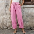 thumbnail image 2 of Miluxas Womens Linen Barrel Pants Wide Leg Baggy Comfy Elastic Waist Lounge Palazzo Summer Lightweight Casual Trousers Pink S(S), 2 of 9