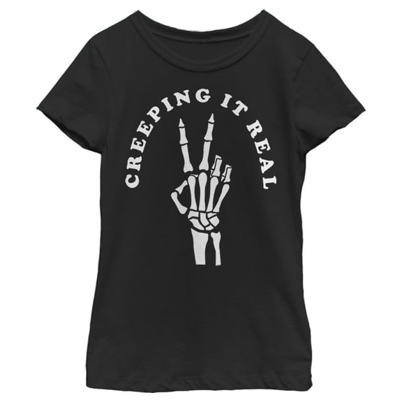 Girl's CHIN UP Halloween Creepin' Real Skeleton  Graphic Tee Black Large
