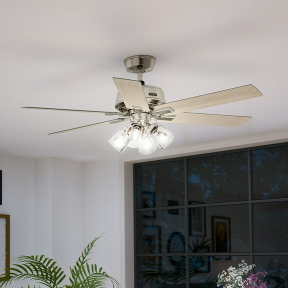 Hunter - Fonthill Indoor Ceiling Fan With Light, Remote, 52-inch, Brushed Nickel, Casual-style, 6-speed DC Motor, Quick Installation, Energy Star, 52901