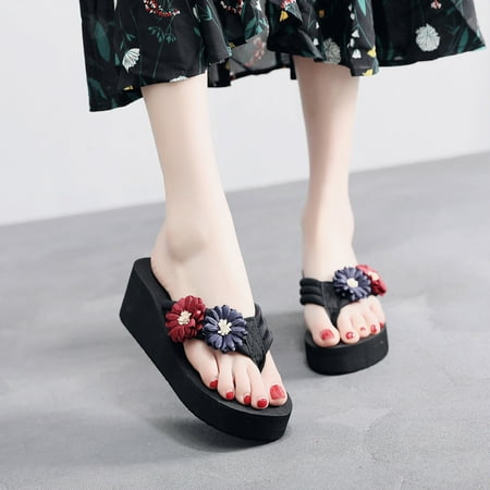 

Women s Ladies Summer Flower Home Wedges Beach Shoes Sandals Flip Flops Slippers Note Please Buy One Or Two Sizes Larger