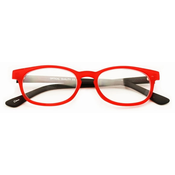 Vision World Eyewear V.W.E. Fun Neon Color Spherical Frame Readers Reading Glasses - Matte Translucent Rubberized Finish (Red/Black, 1.50)