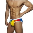 thumbnail image 2 of Pitauce Mens Quick Dry Swim Briefs Low Waist Bikini Swimsuit Color Block Drawstring Swim Shorts Beach Bathing Suit, 2 of 6