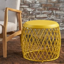 Noble House Byron Indoor 19 Inch Diameter Lattice Iron Side Table,Yellow