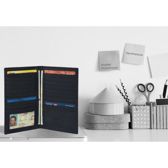 Credit Card Case Tall Wallet with 19 card slots by Leatherboss