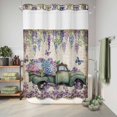 thumbnail image 6 of No Hook Shower Curtain, Purple Flowers Shower Curtains for Bathroom with See Through Top Window, Vintage Weeping Spring Floral Truck Butterfly Retro Waterproof Bath Curtain Extra Long 72"x96", 6 of 9