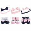 Hudson Baby Infant Girl Headband and Socks Giftset 6pc, Navy Love, One Size