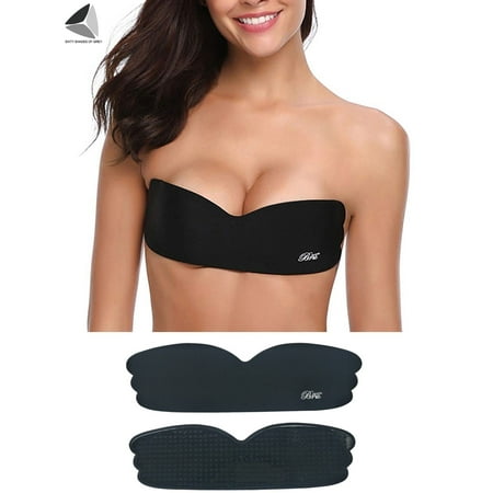 

Sixtyshades Womens Backless Invisible Bras One Piece Self-Adhesive Push UP Strapless Bra Nippleless Covers (Cup C/D Black)