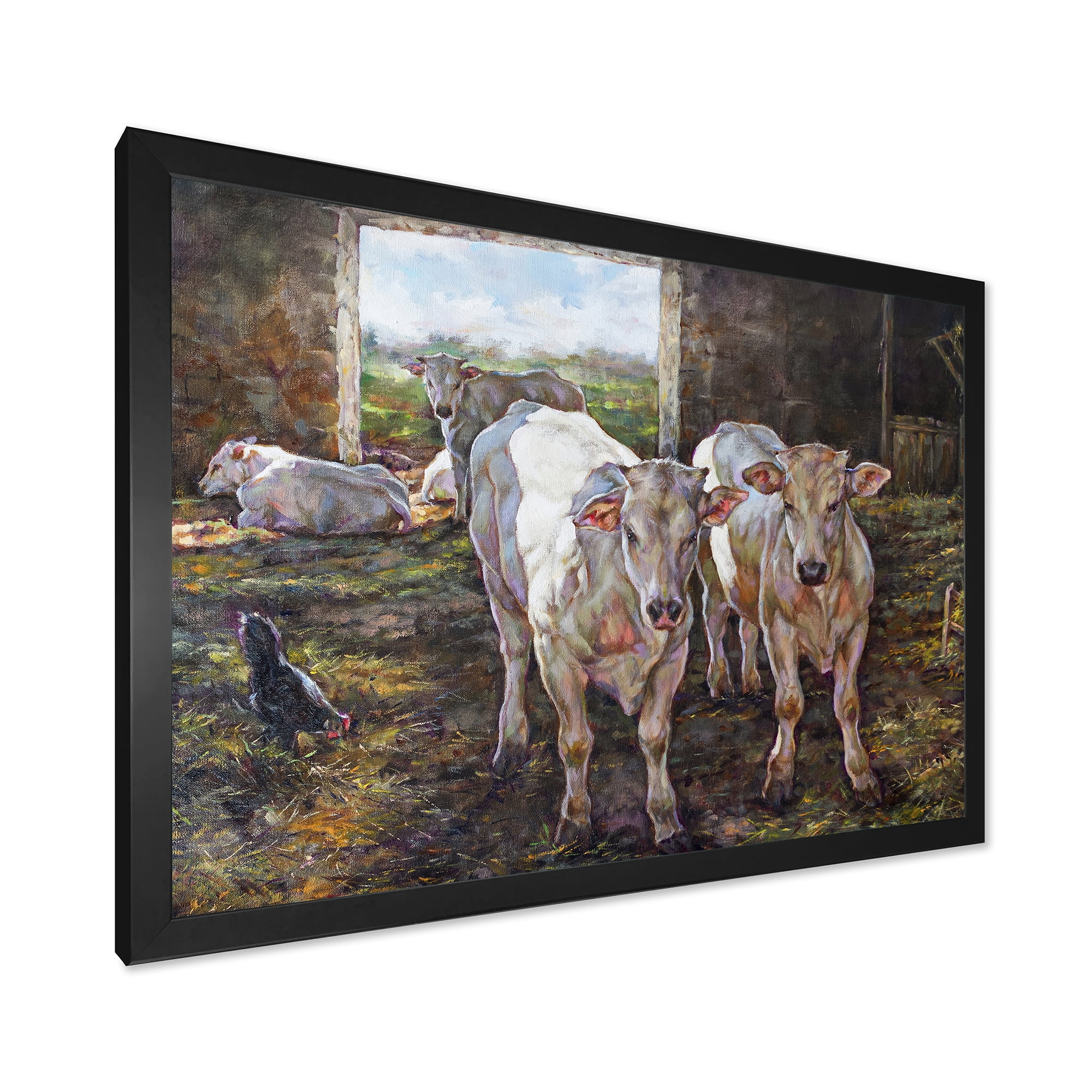 Designart 'The Cows In The Stable In Countryside' Farmhouse Framed Art Print