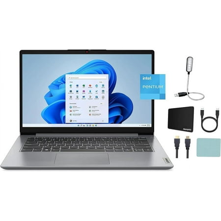 Lenovo IdeaPad 1 14 inch HD（1366x768） Notebook Laptop, Intel Pentium Silver N5030 Quad-core (4 Core), 1.10 GHz, 4GB RAM, 256GB SSD, Windows 11 Home, Platinum Gray + Mazepoly Accessories