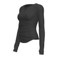 thumbnail image 4 of UJNDER Women's Solid Color V Neck Thumb Cover Waist Fold Design Fashion Running Fitness Cycling Wear Yoga Wear Tops for Women Long Sleeve T Shirt Black L, 4 of 4