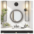 thumbnail image 2 of Vintage Gear Mirror 34x34, Round Wood Wall Mirror Decorative, Bathroom Living Room Entryway Mirror Antique Brown, 2 of 7