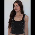 thumbnail image 4 of Top Corto Sin Mangas con Cuello Cuadrado Acanalado y Decorado con Diamantes de Imitación para Mujer Y2K Negro M, 4 of 9
