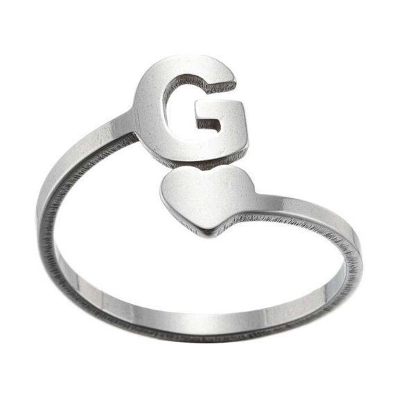 EDHITNR Fashion 26 English Letter Opening Rings, Adjustable Stainless Steel Alloy Jewelry, Personalized Name Initial Necklace for Women Party Date Engagement Gift, Silver
