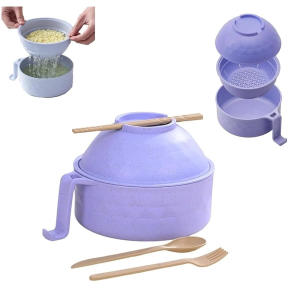 Microwave noodle bowl, 6 in, 1 ramen cooker with lid, strainer, chopsticks, 33oz instant noodle soup bowl with handle and phone holder