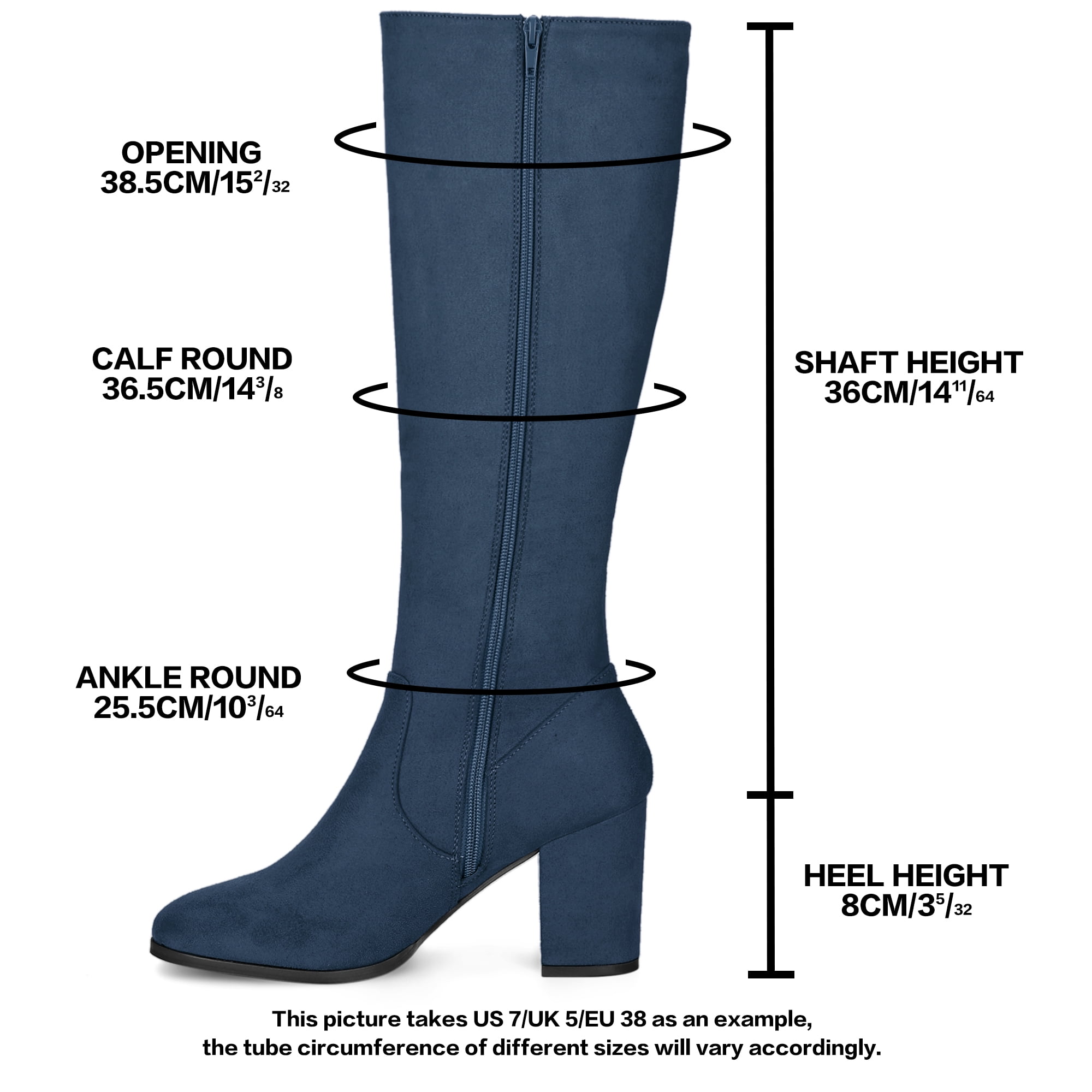 DARING DIVA Women's Stylish Side Zipper Chunky Heel Knee High Boots Navy Blue 10