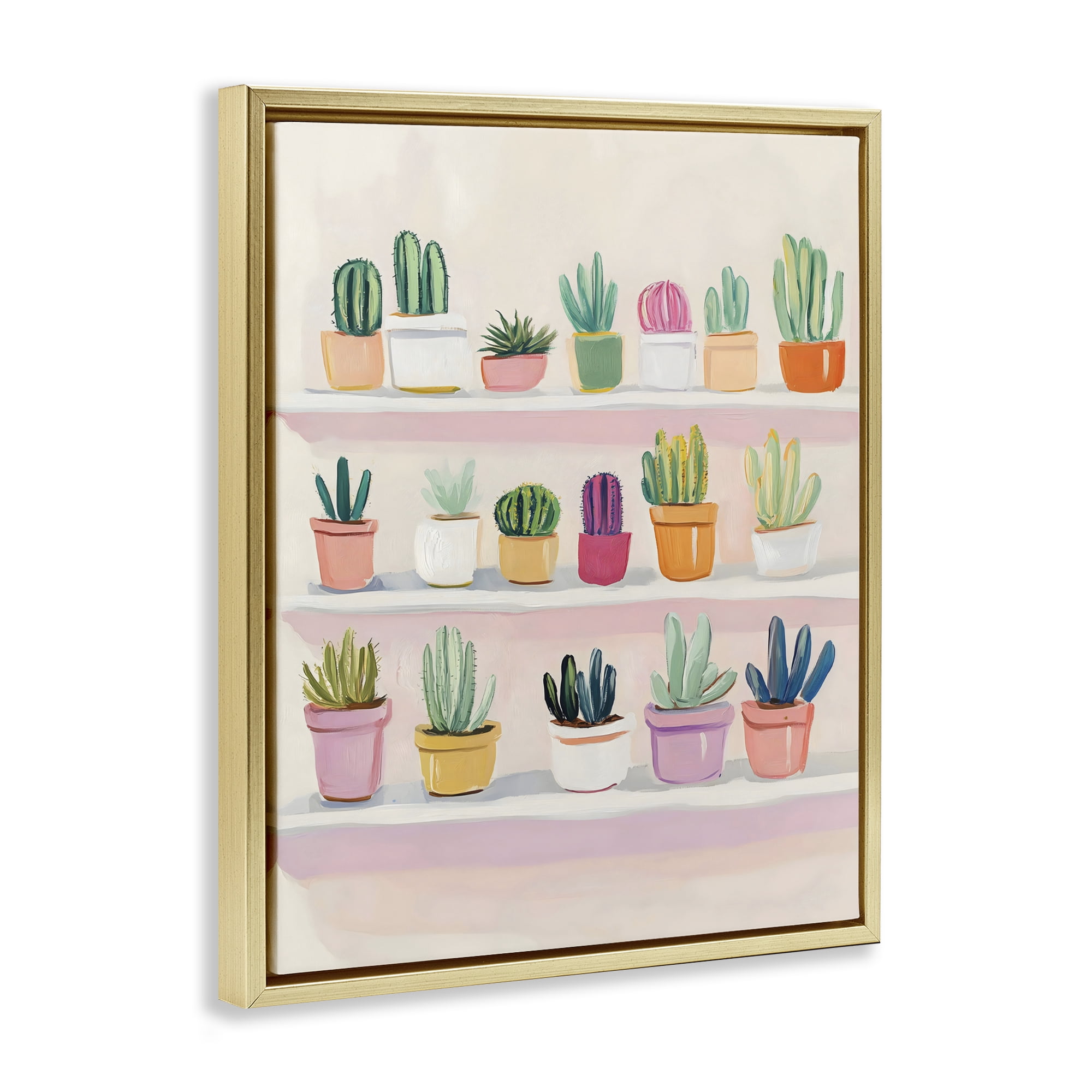 Stupell Industries Cactus Shelf Arrangement Gold Framed Floater Canvas Wall Art, design by The Prints Vibe