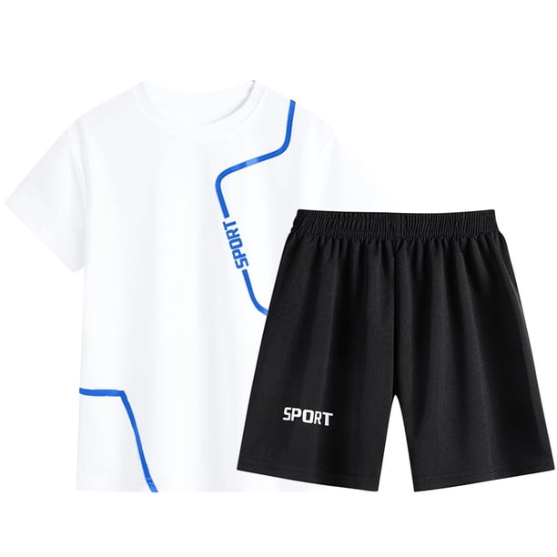 Odeerbi 3-14 Años Niños Trajes de Verano de Atletismo de Secado Rápido Deportes Correr Tops Pantalones Cortos Conjunto de Manga Corta Cuello Redondo Pantalones Cortos Traje
