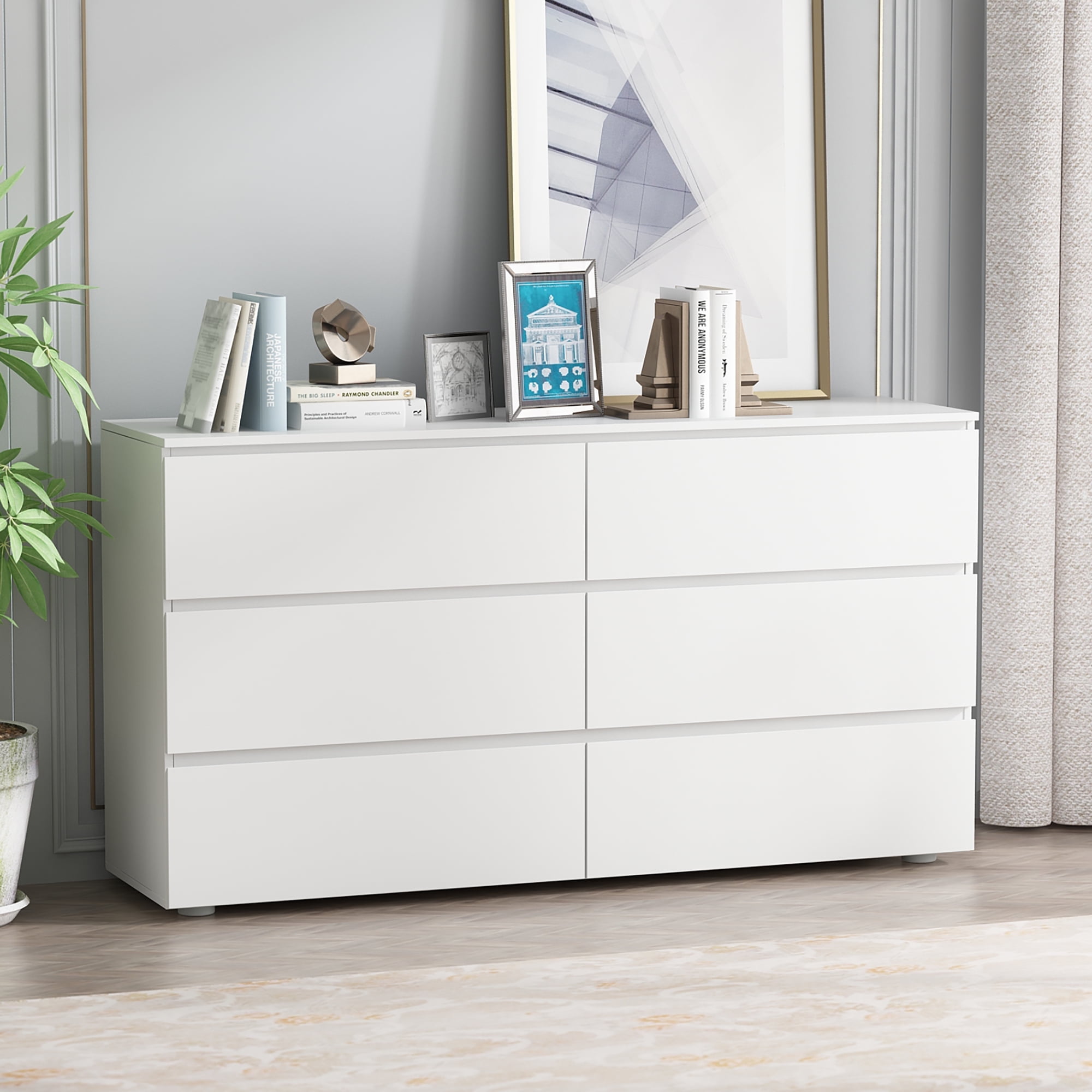 Loft Wooden 8 Drawer Double Dresser, White, Ideal for Smaller