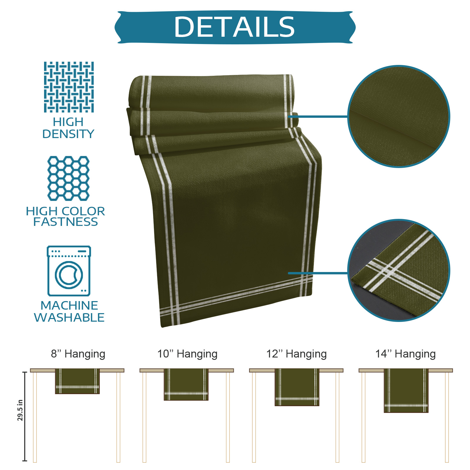 Table Runner Green Solid Color Table Decoration for Kitchen Dinning Dark Olive Table Decoration for Indoor Outdoor Party Wedding Decor 13x90 Inch