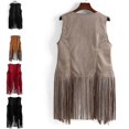 thumbnail image 2 of Chaqueta sin mangas de gamuza sintética para mujer, cárdigan estilo hippie de los años 70 con flecos y frente abierto., 2 of 5