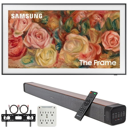 Samsung QN55LS03DA 55 inch The Frame QLED 4K Smart TV (2024) Bundle with Premium Deco Gear 60W 2.0 CH Soundbar   Deco Mount 37"-100" TV Wall Mount Bracket with Cleaning Kit   6-Outlet Surge Adapter