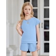 thumbnail image 3 of Arshiner Girls Summer Outfits 2 Piece Clothes Color Block Drop Shoulder Sleeve Top and Casual Short Sets Activewear, 3 of 6