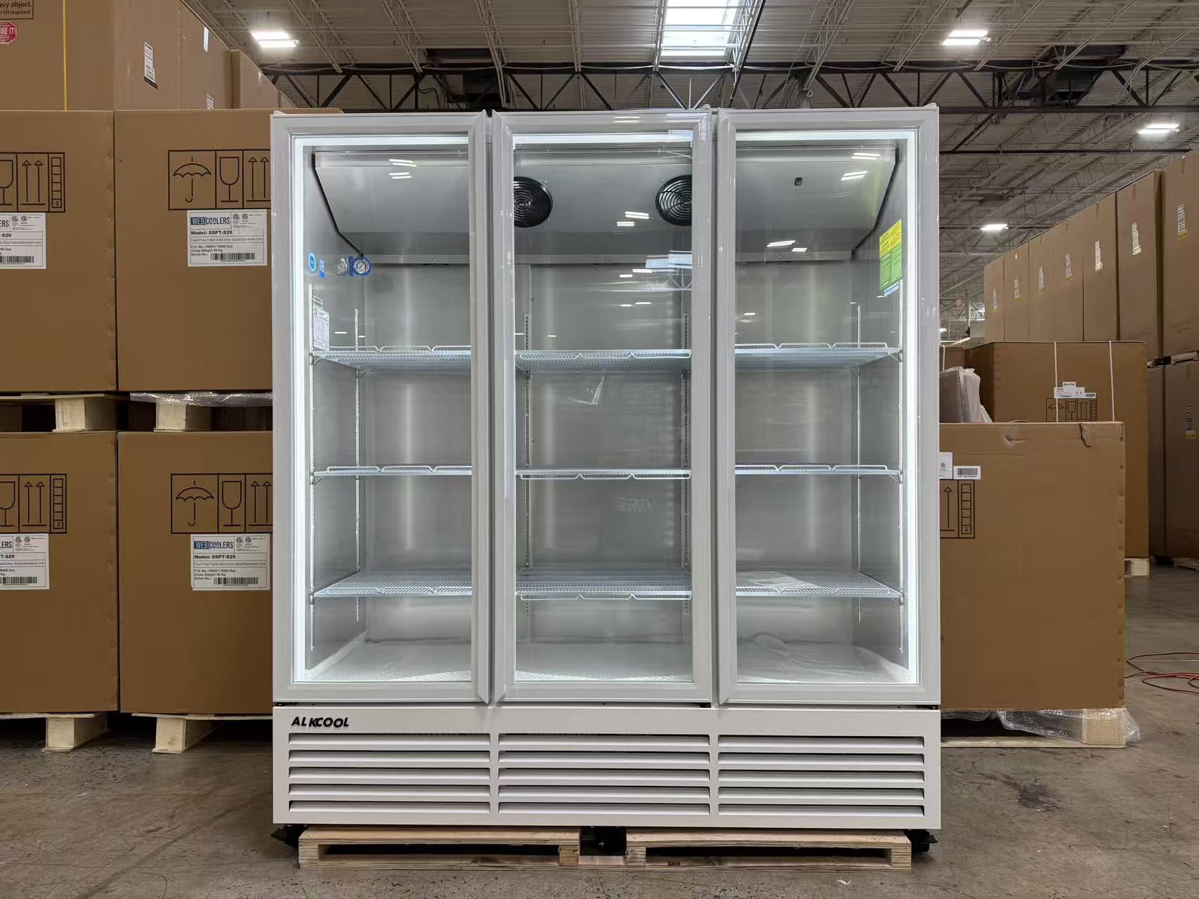 NAFCOOL New 1600L 3 Glass Door Commercial Refrigerator, WHITE