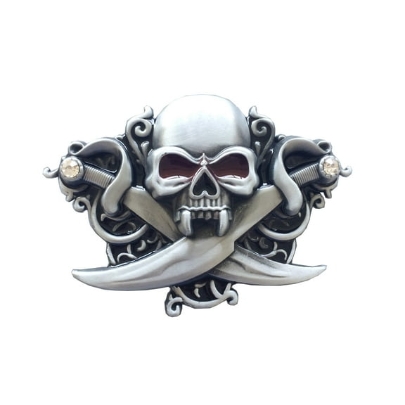 Antique Silver Skull Rhinestones Bling Belt Buckle