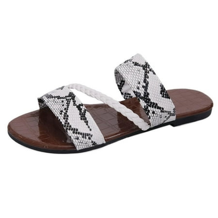 

Sandals for Women Casual Summer Braided Strap Flat Sandal Fashion Zebra Leopard Strappy Open Toe Slippers Sandals
