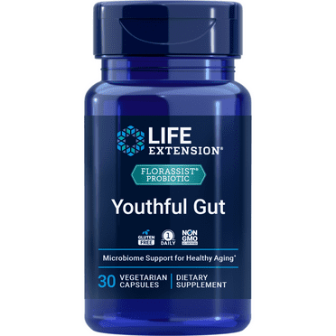 Life Extension FLORASSIST® Probiotic Youthful Gut, healthy aging supplement, postbiotic and probiotic blend, heart and gut health, non-GMO, 1-daily, gluten-free, vegetarian, 30 capsules