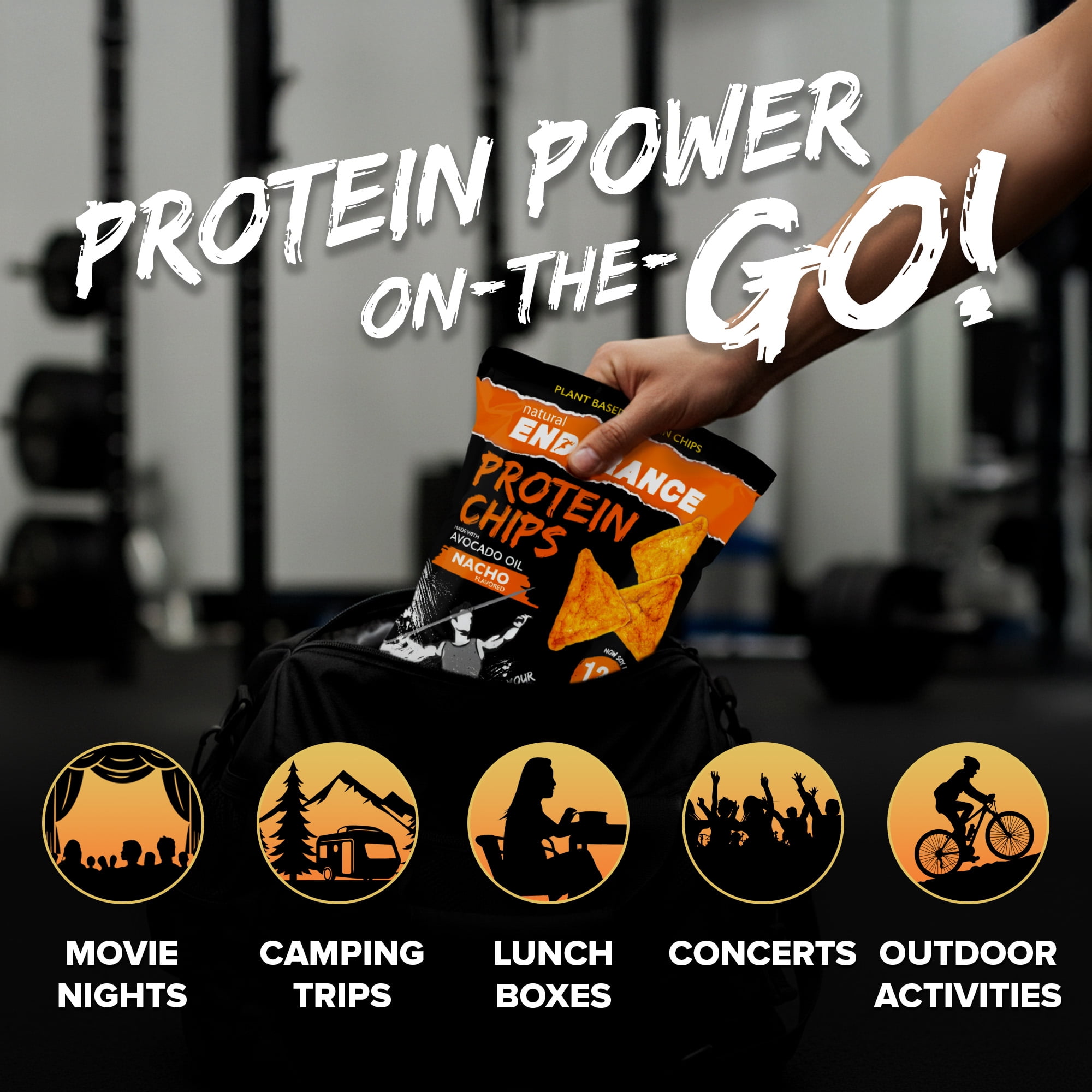 Natural Endurance Plant Based Protein Chips, Gluten-Free Healthy Protein Snacks, 12g Protein, 3 Flavor Mix, 1.38 oz, 12-Pack