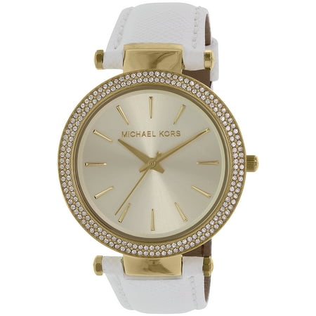 Michael Kors MK2391 Women's Darci Crystal Accented Bezel Gold Tone Dial White Strap Watch