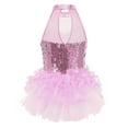 thumbnail image 5 of YONGHS Womens Sparkly Sequins Latin Dance Jumpsuit Jazz Ballet Ballroom Gymnastic Skirted Leotard Pink S, 5 of 7