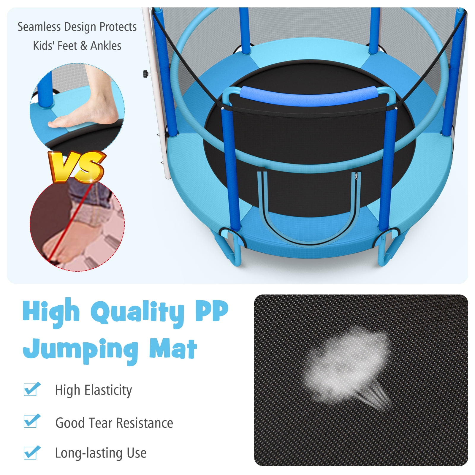 Infans 5FT Kids 3-in-1 Game Trampoline Seamless W/Enclosure Net Spring Pad In/Outdoor