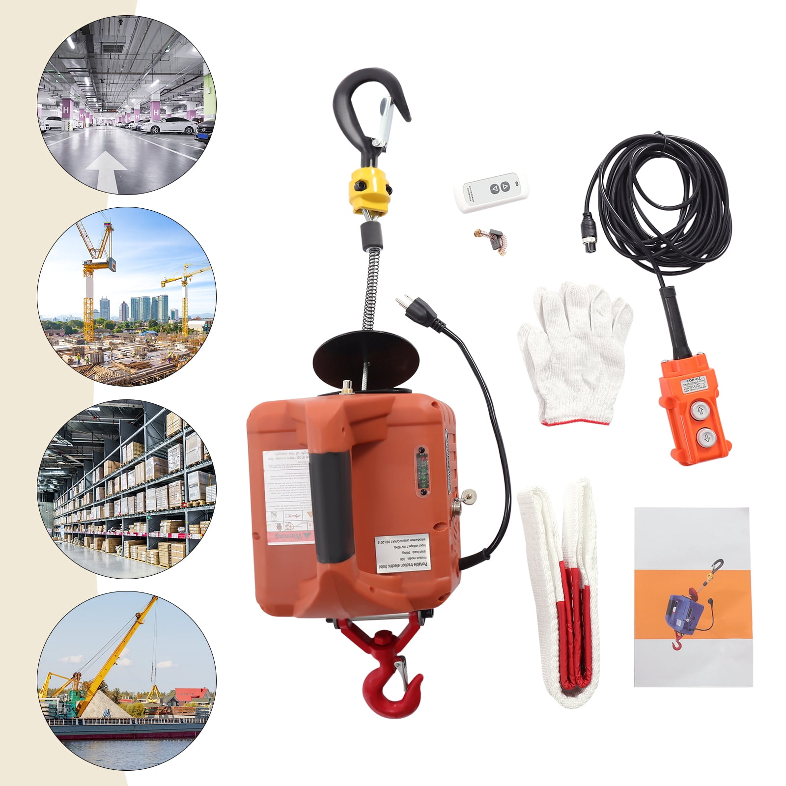 Portable 3-in-1 Electric Winch Hoist Winch Crane Lift 300kg/660 lbsw/ Remote Gardens, Forests, Factories, Warehouses, Garages