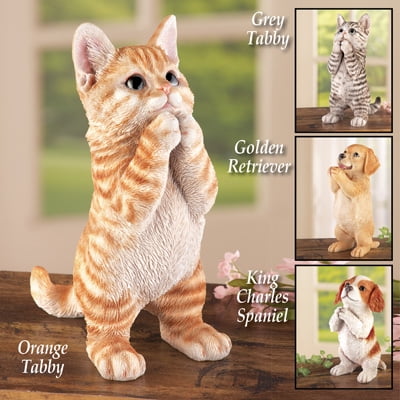 grey tabby cat statue