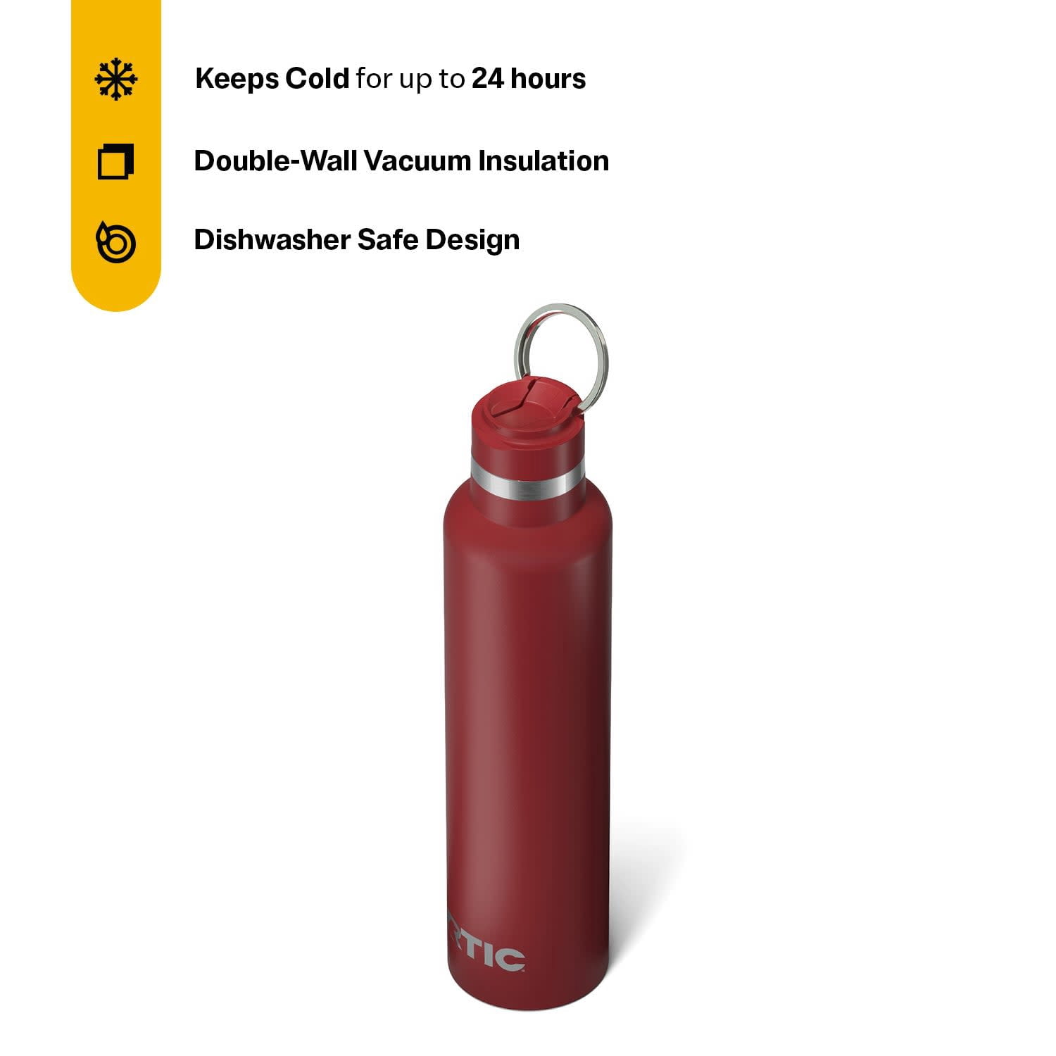 RTIC 26 oz Ceramic Lined Insulated Journey Water Bottle, Leak-Proof Lid, Black Cherry