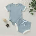 thumbnail image 2 of Baby Boys Girls Gifts Toddler Baby Girls Summer Short-sleeved Solid Color Romper Shorts Clothes Set Going Out Outfits for Girls, 2 of 8