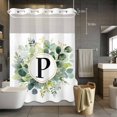 thumbnail image 5 of Letter P No Hooks Shower Curtain with Snap-in Liner Alphabet Green Eucalyptus Leaves Plant Simple Shower Curtains for Bathroom, Waterproof, Easy Install, Washable 72"x84", 5 of 9