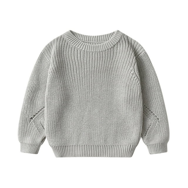 Ketyyh-chn99 Chandail Tricoté pour Tout-Petits Garçons Filles, Chandail Tricoté pour Tout-Petit Bébé Fille Garçon, Blouse Chandail Molleton Chaud à Col Rond, Manches Longues, Hauts, Vêtements d'Automne Hiver pour 2-3 Ans, Gris
