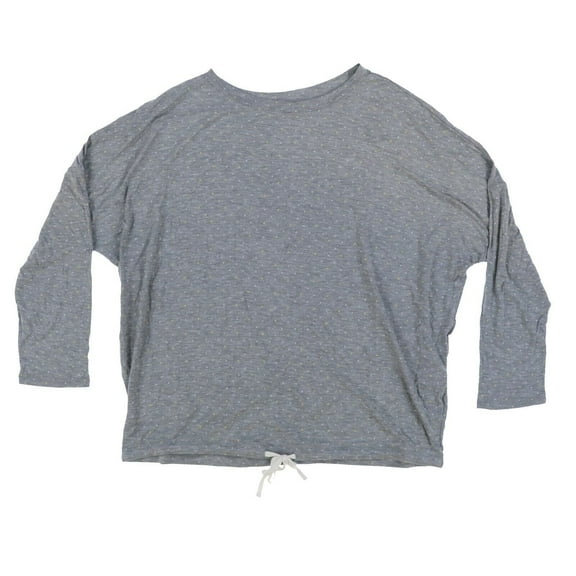 Alfani Intimates Womens Sleep Top Shirt Long Sleeve Tie Waist Crew Neck Gray Xl