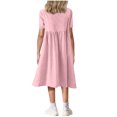 thumbnail image 5 of Spazoro Little and Big Girls A-line Dresses, Solid Color Round Neck Short Sleeve Comfortable Casual Dresses for Girls Pink Size 13-14T, 5 of 7