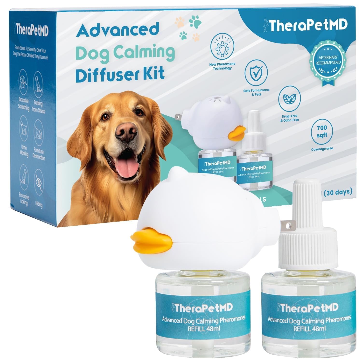 TherapetMD 60-Day Dog Calming Diffuser - for Stress, Destructive Behavior, Pee Accidents, Separation Anxiety, Barking, Aggression & Chewing - 60-Day Refill Included - Packaging May Vary