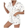 thumbnail image 2 of POTETI Heart Print Lingeries for Women White Valentine's Day Nightwear Button Down Tops and Shorts, 2 of 4