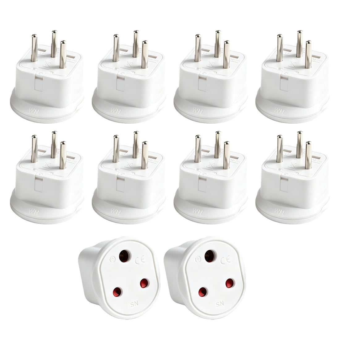 Strhowill 10 Pack White SN-14 Travel Plug Adapter Israeli Standard 3-Pin Male Plug to Small South African Type D Socket Power Converter