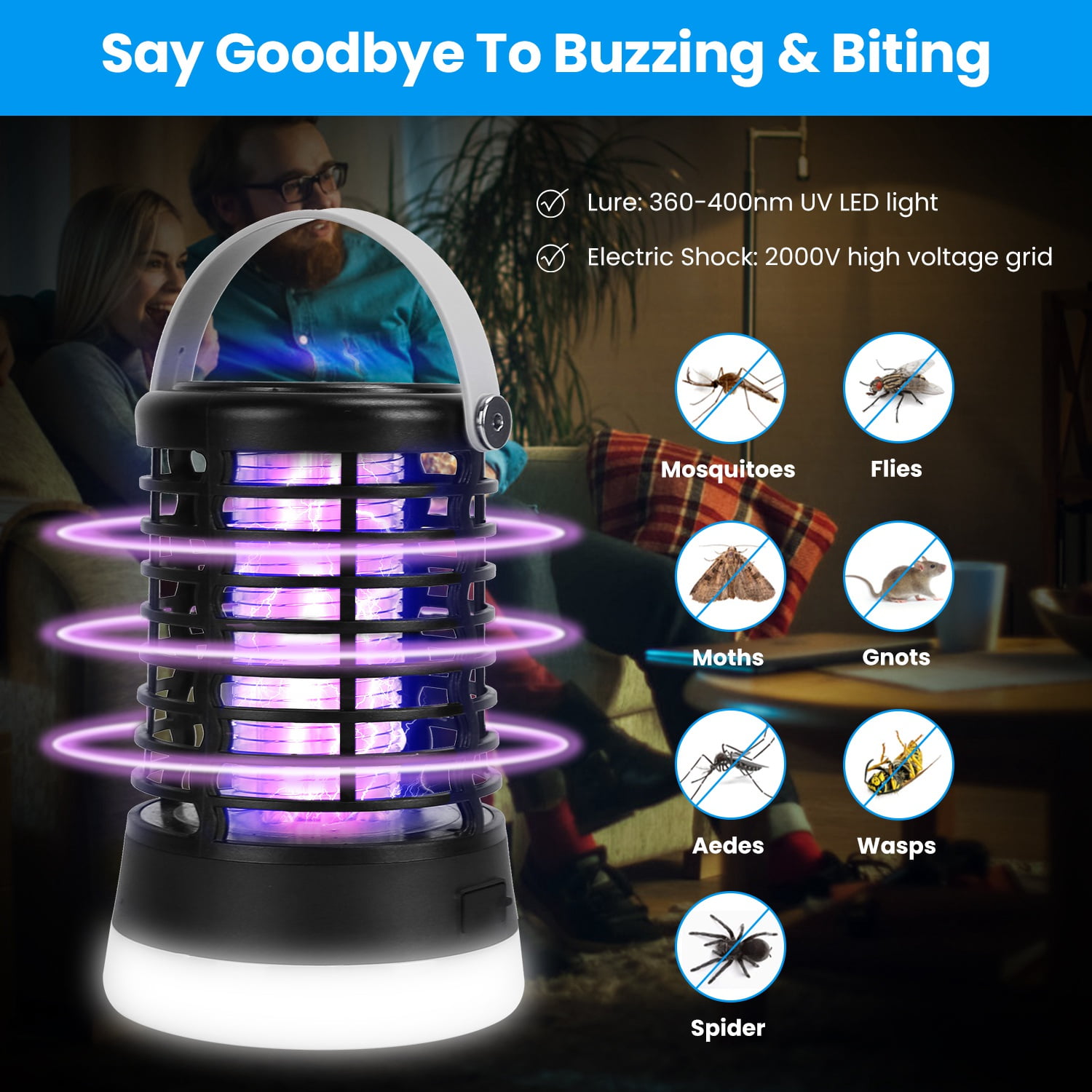 iMounTEK Mosquito Control Fly Light Portable Rechargeable Bug Zapper Triple Lighting Modes Waterproof, Black