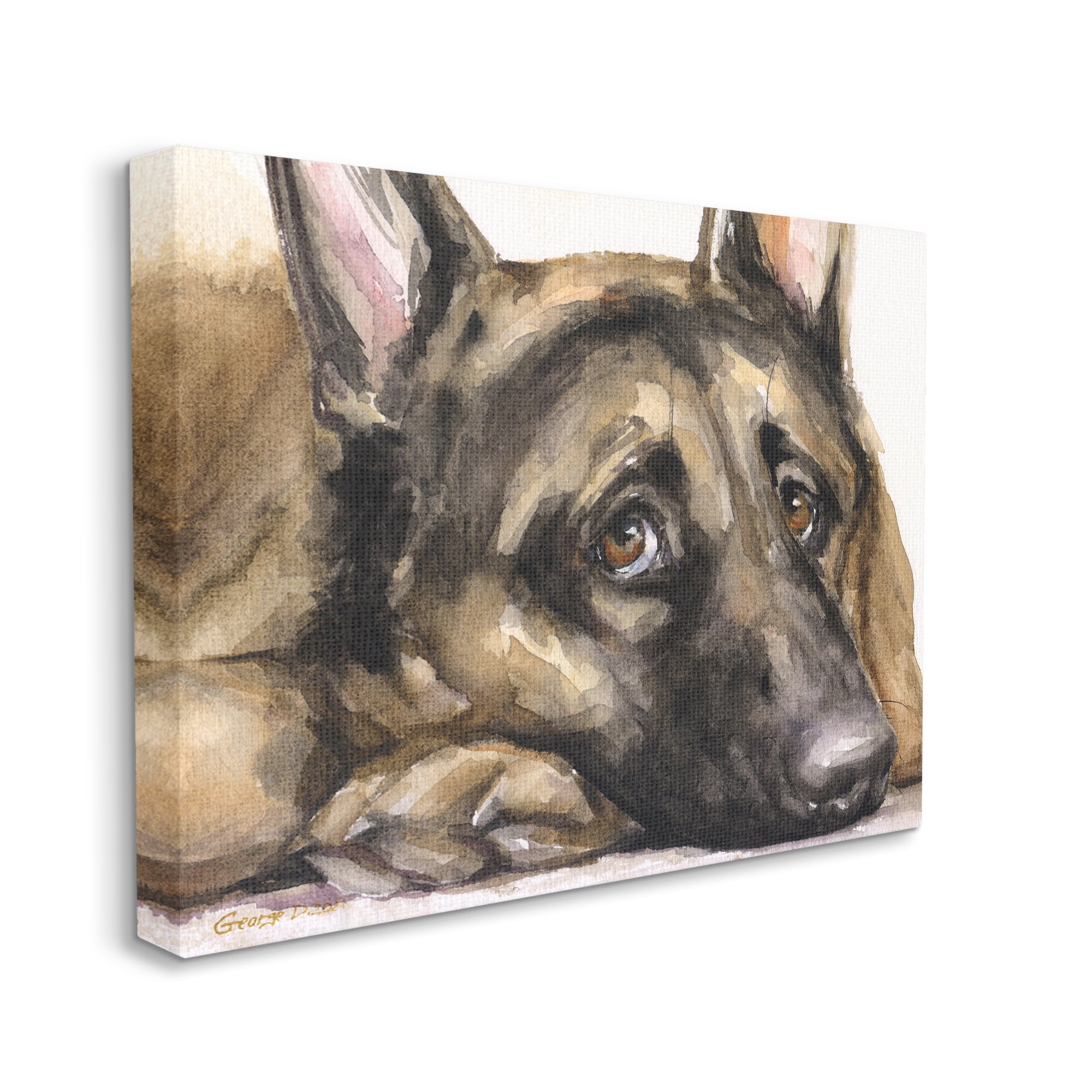 Stupell Industries Tired German Shepherd Dog Resting Head On Paw Painting Gallery Wrapped Canvas Print Wall Art, Design by George Dyachenko