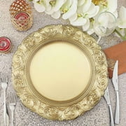 Efavormart Set of 6 GOLD 14 Round Plastic Charger Plates With Engraved Baroque Design Rim For Wedding Party Events